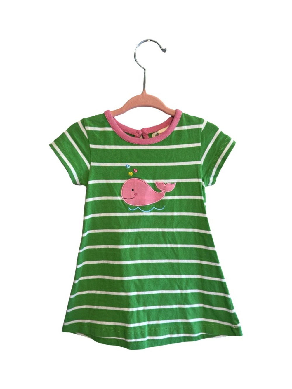 Baby Luigi Green & White Stripe Size 12M Pink Whale Toddler Girl Dress